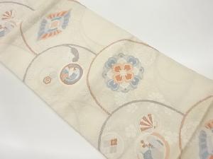 紐に花々・花・古典柄模様織出し袋帯